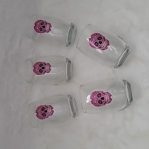 Pink Sugar Skull Set of 5 Wine Glasses